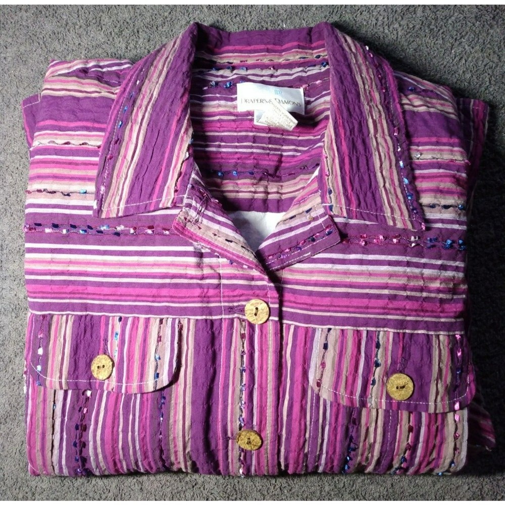 Drapers & Damon's Women's Size 1X Multicolor Pink and Purple with Wooden Buttons